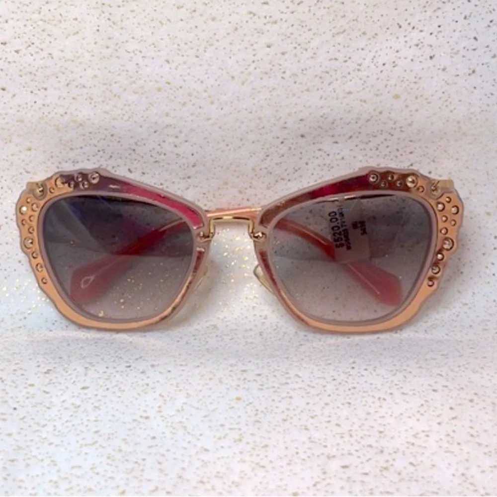 New Miu Miu MU04QS TV1-4K0 Matte Pink Butterfly Stone Frame Sunglasses Shades - Picture 12 of 15
